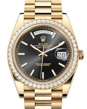 Rolex Day-Date 40-228348RBR (Yellow Gold President Bracelet, Bright-black Index Dial, Diamond Bezel)