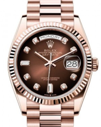 Rolex Day-Date 36-128235 (Everose Gold President Bracelet, Gold Diamond-set Brown Ombré Dial, Fluted Bezel) (m128235-0037)