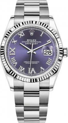 Rolex Datejust 36-126234 (Oystersteel Oyster Bracelet, VI IX Gold Diamond-set Aubergine Dial, Fluted Bezel)