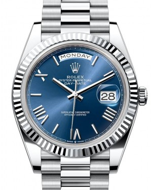 Rolex Day-Date 40-228236 (Platinum President Bracelet, Bright-blue Roman Dial, Fluted Bezel)