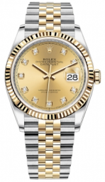 Rolex Datejust 36-126233 (Yellow Rolesor Jubilee Bracelet, Gold Diamond-set Champagne Dial, Fluted Bezel) (m126233-0017)