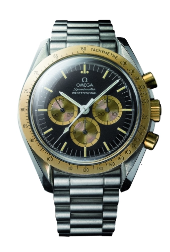 Omega Speedmaster Moonwatch 42-DA 145.0022 (Stainless Steel Bracelet, Black Index Dial, Yellow Gold Tachymeter Bezel)