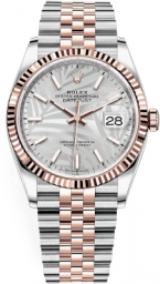 Rolex Datejust 36-126231 (Everose Rolesor Jubilee Bracelet, Silver Palm Index Dial, Fluted Bezel)