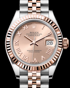 Rolex Lady-Datejust 28-279171 (Everose Rolesor Jubilee Bracelet, Rosé Roman Dial, Fluted Bezel)