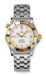 Omega Seamaster Diver 300M 36.25-2452.20.00 (Stainless Steel Bracelet, Wave-embossed White Dot Index Dial, Rotating Yellow Gold Bezel) (Omega 2452.20.00)