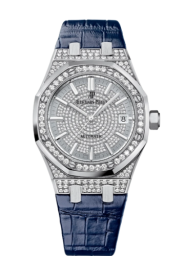 Audemars Piguet Royal Oak 37-15452BC.ZZ.D019CR.01 (Blue Alligator Leather Strap, Diamond-paved Baguette-cut Diamond Index Dial, White Gold Diamond-set Bezel) (15452BC.ZZ.D019CR.01)