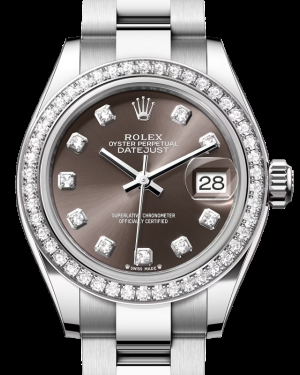Rolex Lady-Datejust 28-279384RBR (Oystersteel Oyster Bracelet, Gold Diamond-set Dark-grey Dial, Diamond Bezel)