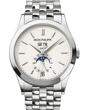 Patek Philippe Complications 38.5-5396/1G-010 (White Gold Bracelet, Silvery Opaline Index Dial, White Gold Smooth Bezel)