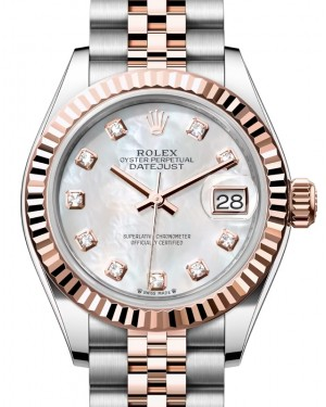 Rolex Lady-Datejust 28-279171 (Everose Rolesor Jubilee Bracelet, Gold Diamond-set White MOP Dial, Fluted Bezel)