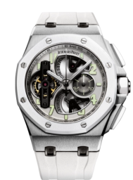 Audemars Piguet Royal Oak Offshore 44-26387IO.OO.D010CA.01 (White Rubber Strap, Transparent Sapphire Silver Arabic Dial, White Ceramic Smooth Bezel) (26387IO.OO.D010CA.01)