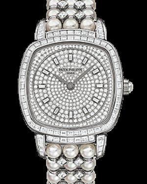 Patek Philippe Gondolo 31x34.8-7042/100G-010 (Akoya Pearls &amp; Princess-cut Diamond-set Bracelet, Diamond-flanged Diamond-paved Index Dial, Baguette-cut Diamond Bezel)