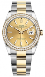 Rolex Datejust 36-126283RBR (Yellow Rolesor Oyster Bracelet, Champagne Index Dial, Diamond Bezel) (m126283rbr-0002)