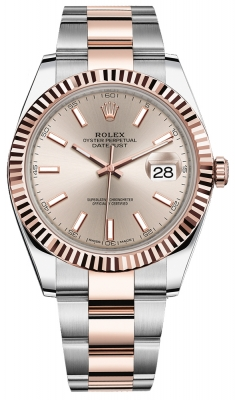 Rolex Datejust 41-126331 (Everose Rolesor Oyster Bracelet, Sundust Index Dial, Fluted Bezel)