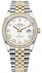 Rolex Datejust 36-126283RBR (Yellow Rolesor Jubilee Bracelet, White Roman Dial, Diamond Bezel) (m126283rbr-0015)