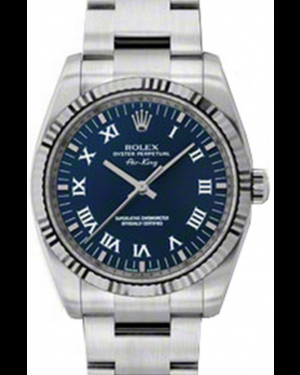 Rolex Air-King 34-114234 (Oystersteel Oyster Bracelet, Blue Roman Dial, Fluted Bezel)