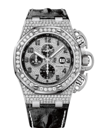 Audemars Piguet Royal Oak Offshore 48-26215BC.ZZ.A101CR.01 (Black Alligator Leather Strap, Diamond-paved Arabic Dial, White Gold Diamond-set Bezel) (26215BC.ZZ.A101CR.01)