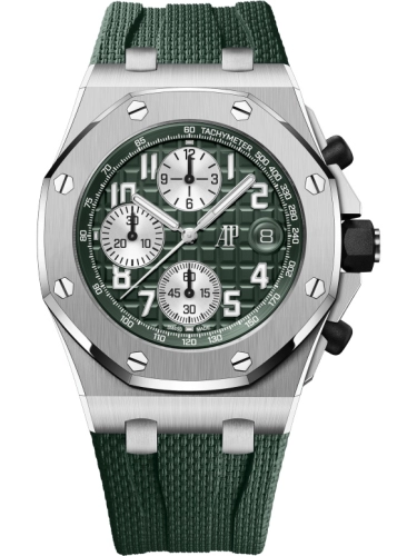 Audemars Piguet Royal Oak Offshore 42-26238TI.OO.A056CA.01 (Khaki-green Rubber Strap, Méga Tapisserie Khaki-green Arabic Dial, Titanium Smooth Bezel)