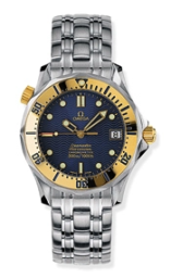 Omega Seamaster Diver 300M 36.25-2452.80.00 (Stainless Steel Bracelet, Wave-embossed Blue Dot Index Dial, Rotating Yellow Gold Bezel) (Omega 2452.80.00)