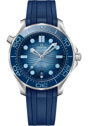 Omega Seamaster Diver 300M 42-210.32.42.20.03.002 (Blue Rubber Strap, Wave-embossed Blue Dot Index Dial, Rotating Blue Ceramic Bezel) (Omega 210.32.42.20.03.002)