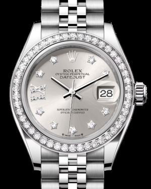 Rolex Lady-Datejust 28-279384RBR (Oystersteel Jubilee Bracelet, Gold Diamond IX-set Silver Dial, Diamond Bezel)