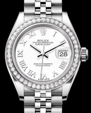 Rolex Lady-Datejust 28-279384RBR (Oystersteel Jubilee Bracelet, White Roman Dial, Diamond Bezel)