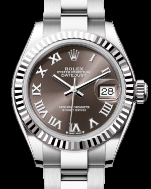 Rolex Lady-Datejust 28-279174 (Oystersteel Oyster Bracelet, Dark-grey Roman Dial, Fluted Bezel)