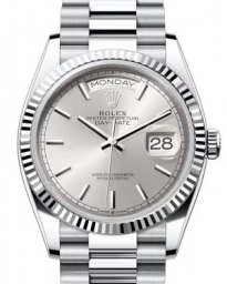 Rolex Day-date 36-128236 (Platinum President Bracelet, Silver Index Dial, Fluted Bezel) (m128236-0001)