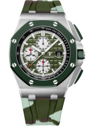 Audemars Piguet Royal Oak Offshore 44-26400SO.OO.A055CA.01 (Camouflage Rubber Strap, Méga Tapisserie Khaki-green Index Dial, Green Ceramic Smooth Bezel) (26400SO.OO.A055CA.01)