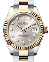 Rolex Lady-Datejust 28-279173 (Yellow Rolesor Oyster Bracelet, Gold Diamond-set Silver Dial, Fluted Bezel) (m279173-0008)