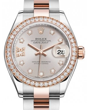 Rolex Lady-Datejust 28-279381RBR (Everose Rolesor Oyster Bracelet, Gold Diamond IX-set Sundust Dial, Diamond Bezel)