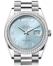 Rolex Day-Date 36-128396TBR (Platinum President Bracelet, Ice-blue Roman Dial, Diamond Bezel) (m128396tbr-0002)