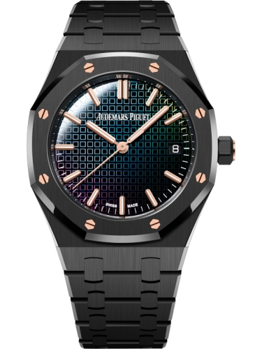 Audemars Piguet Royal Oak 34-77350CE.OO.1266CE.02.A (Black Ceramic Bracelet, Rainbow-coloured Sapphire Tapisserie Index Dial, Black Ceramic Smooth Bezel)