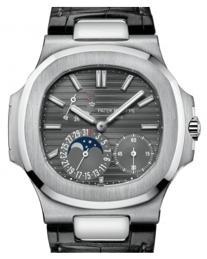 Patek Philippe Nautilus 40-5712G-001 (Matte-black Alligator Leather Strap, Horizontal-embossed Slate-gray Index Dial, White Gold Smooth Bezel)