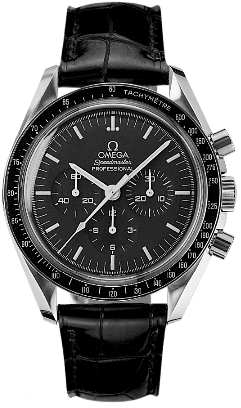 Omega Speedmaster Moonwatch 42-3870.50.31 (Black Alligator Leather Strap, Black Index Dial, Black Tachymeter Bezel)