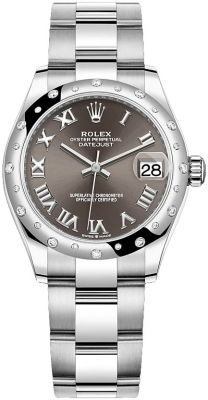 Rolex Datejust 31-278344RBR (Oystersteel Oyster Bracelet, Dark-grey Roman Dial, Domed Diamond Bezel)