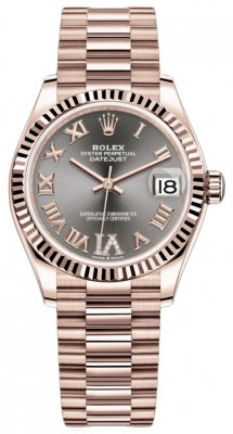 Rolex Datejust 31-278275 (Everose Gold President Bracelet, VI Diamond-set Rhodium Dial, Fluted Bezel)