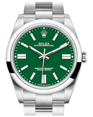 Rolex Oyster Perpetual 41-124300 (Oystersteel Oyster Bracelet, Green Index Dial, Domed Bezel)