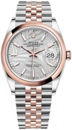 Rolex Datejust 36-126201 (Everose Rolesor Jubilee Bracelet, Silver Palm Index Dial, Domed Bezel)