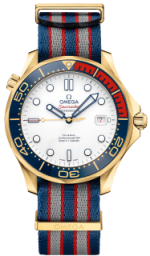 Omega Seamaster Diver 300M 41-212.62.41.20.04.001 (Blue/Red/Grey NATO Strap, White Dot Index Dial, Rotating Blue Ceramic Bezel) (Omega 212.62.41.20.04.001)