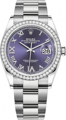 Rolex Datejust 36-126284RBR (Oystersteel Oyster Bracelet, VI IX Gold Diamond-set Aubergine Dial, Diamond Bezel)