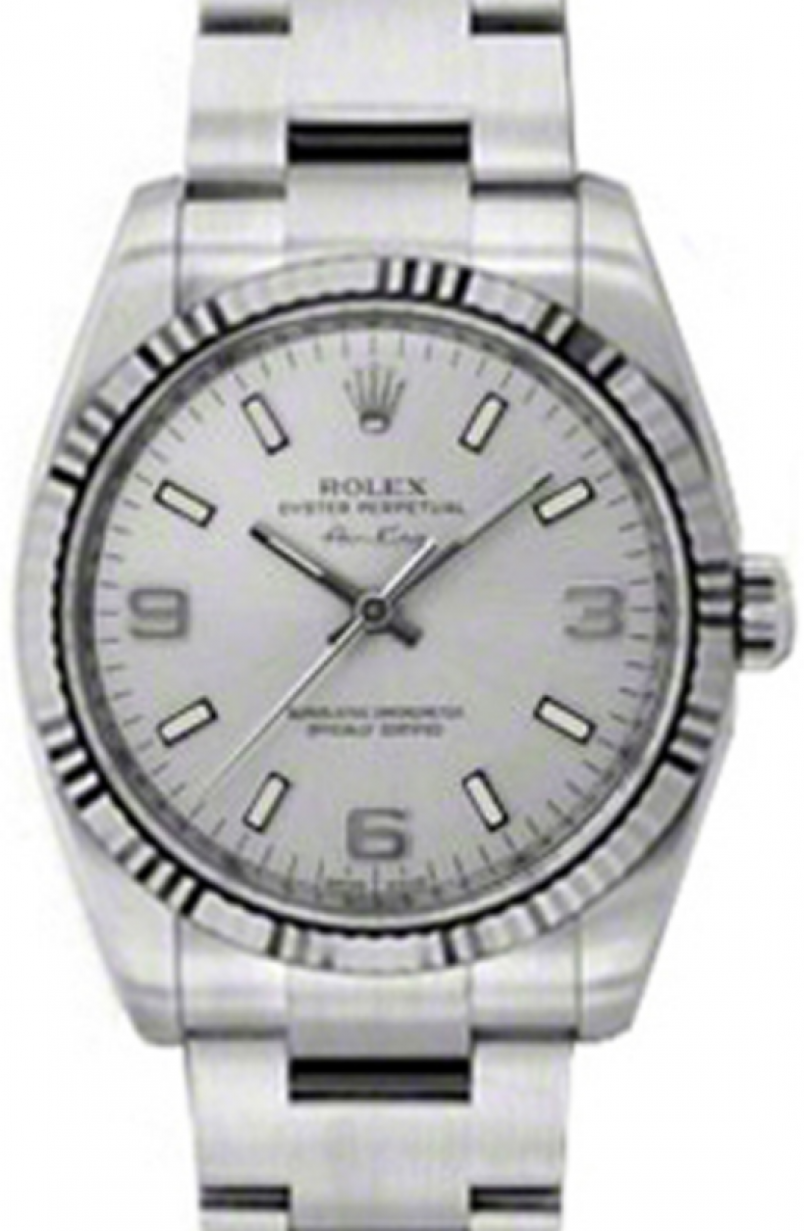 Rolex Air-King 34-114234 (Oystersteel Oyster Bracelet, Silver Arabic/Index Dial, Fluted Bezel)