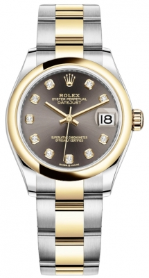 Rolex Datejust 31-278243 (Yellow Rolesor Oyster Bracelet, Gold Diamond-set Dark-grey Dial, Domed Bezel)
