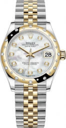 Rolex Datejust 31-278343RBR (Yellow Rolesor Jubilee Bracelet, Gold Diamond-set White MOP Dial, Domed Diamond Bezel)