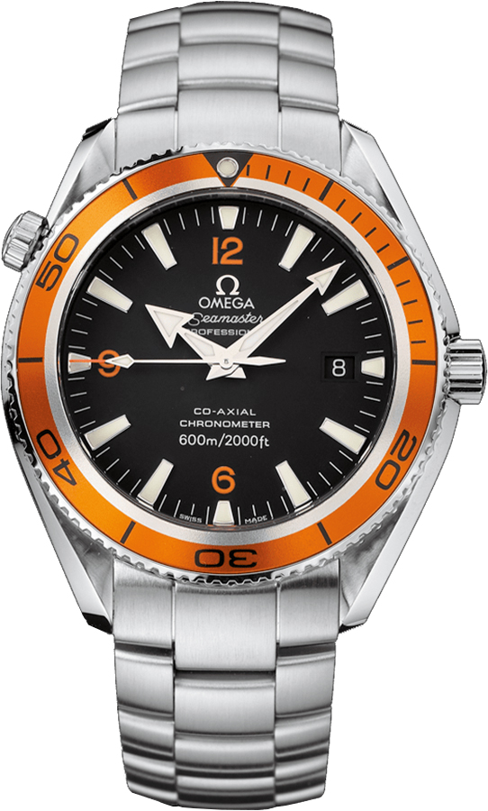 Omega Seamaster Planet Ocean 600M 42-2209.50.00 (Stainless Steel Bracelet, Black Arabic/Index Dial, Rotating Orange Ceramic Bezel)
