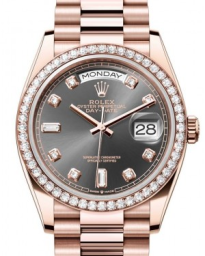 Rolex Day-Date 36-128345RBR (Everose Gold President Bracelet, Gold Diamond-set Slate Dial, Diamond Bezel) (m128345rbr-0052)