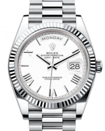 Rolex Day-Date 40-228236 (Platinum President Bracelet, White Roman Dial, Fluted Bezel) (m228236-0010)