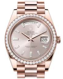 Rolex Day-Date 40-228345RBR (Everose Gold President Bracelet, Sundust Diamond-set Index Dial, Diamond Bezel) (m228345rbr-0007)