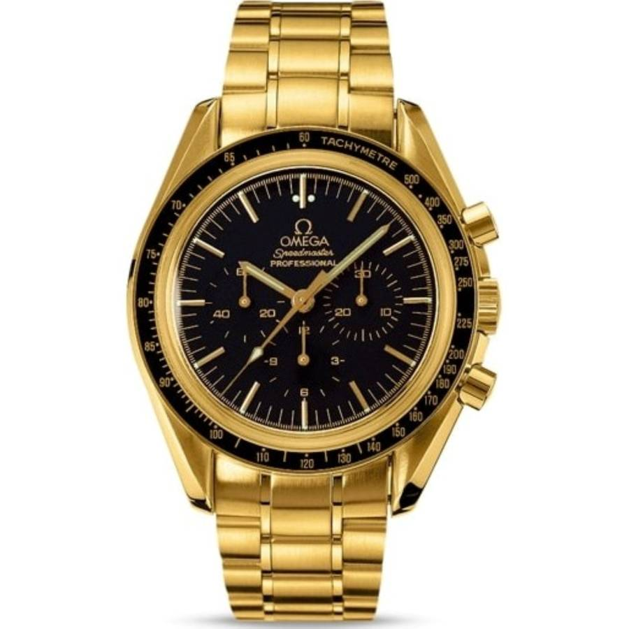 Omega Speedmaster Moonwatch 42-3194.50.00 (Yellow Gold Bracelet, Black Index Dial, Black Tachymeter Bezel)