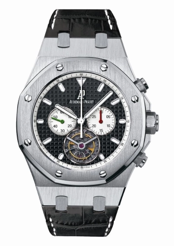 Audemars Piguet Royal Oak 44-25977ST.OO.D002CR.02 (Alligator Leather Strap, Grande Tapisserie Black Index Dial, Stainless Steel Smooth Bezel)