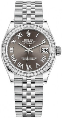 Rolex Datejust 31-278384RBR (Oystersteel Jubilee Bracelet, Dark-grey Roman Dial, Diamond Bezel)
